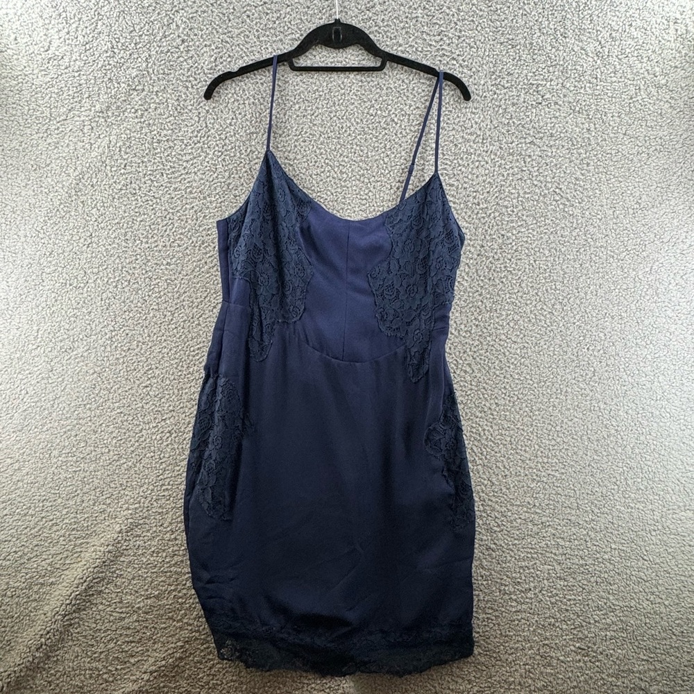 Yumi Kim Navy Lace Trim Mini Slip Dress